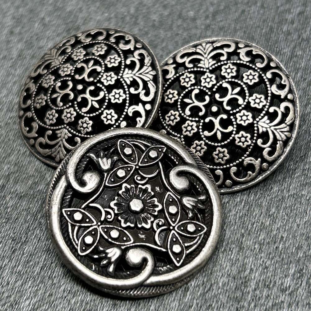 Lot of 3 Vintage Silver Tone Metal Shank Buttons Ornate Filigree 1" Diameter - Picture 4 of 6